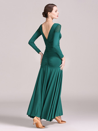 社交ダンス衣装 イエロー レディース セクシー レース 透明 Vネック ポリエステル ドレス フリル レイヤード ダンスウェア