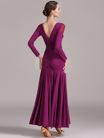 社交ダンス衣装 イエロー レディース セクシー レース 透明 Vネック ポリエステル ドレス フリル レイヤード ダンスウェア