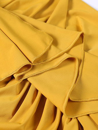 社交ダンス衣装 イエロー レディース セクシー レース 透明 Vネック ポリエステル ドレス フリル レイヤード ダンスウェア