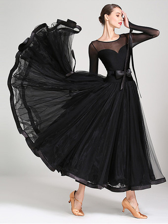 社交ダンス衣装 ロイヤルブルー レディース セクシー ポリエステル 透明 ジュエルネック レイヤード フリル リボン ドレス ダンスドレス