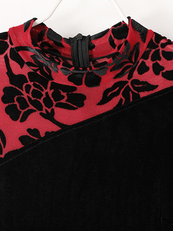 社交ダンス衣装 ダークグリーン レディース セクシー 透明 スタンドカラー ベロアドレス ティアード レイヤード ダンスドレス