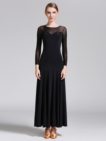 社交ダンス衣装 黒 レディース エレガント 透明 ジュエルネック ポリエステルドレス ダンスドレス