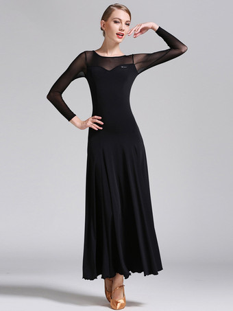 社交ダンス衣装 黒 レディース エレガント 透明 ジュエルネック ポリエステルドレス ダンスドレス