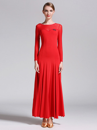 レッド 社交ダンス衣装 黒 レディース エレガント 透明 ジュエルネック ポリエステルドレス ダンスドレス