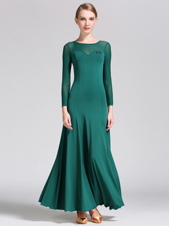 ダークグリーン社交ダンス衣装 黒 レディース エレガント 透明 ジュエルネック ポリエステルドレス ダンスドレス