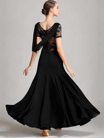 社交ダンス衣装 バーガンディ レディース エレガント 透明 カウルネック ポリエステル ドレス レース フリル プリーツ ダンスドレス