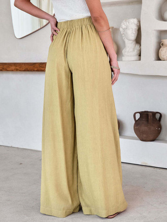 ブルー ワイドレッグ パンツ ハイウエスト レースアップ カジュアル フロアモップパンツ