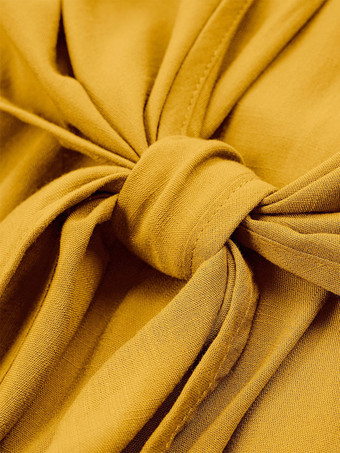 サマードレス デュアルストラップ ノットフロント バックレス プリーツ カジュアル ミディドレス