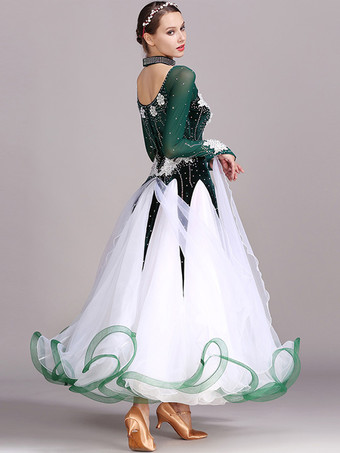 社交ダンス衣装 ブラック レディース エレガント ジュエルネック ポリエステルドレス ラインストーン レース レイヤード ダンスドレス