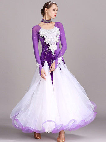 社交ダンス衣装 ブラック レディース エレガント ジュエルネック ポリエステルドレス ラインストーン レース レイヤード ダンスドレス