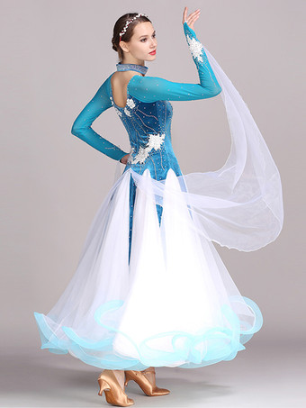 社交ダンス衣装 ブラック レディース エレガント ジュエルネック ポリエステルドレス ラインストーン レース レイヤード ダンスドレス