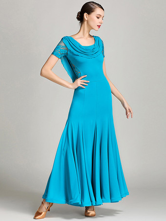 社交ダンス衣装 バーガンディ レディース エレガント 透明 カウルネック ポリエステル ドレス レース フリル プリーツ ダンスドレス