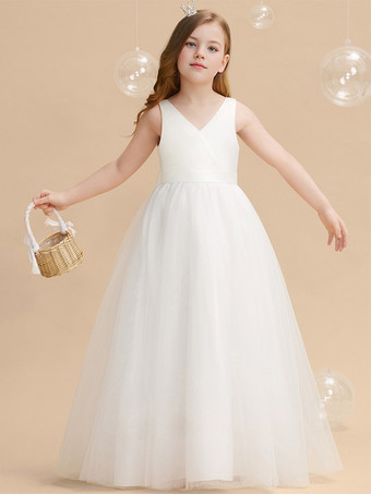 ウェディング フラワーガールドレス 特別な日のドレス アイボリー ノースリーブ サッシュ