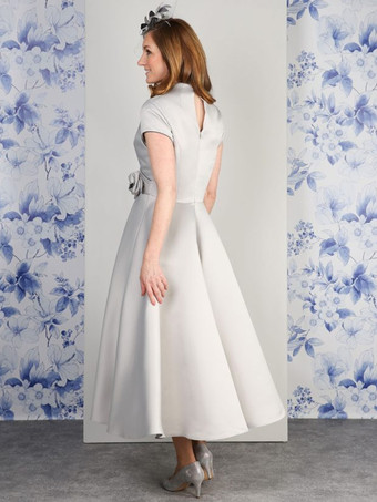 花嫁の母親のためのパーティードレス Vネック 半袖 Aライン 花柄 足首丈 結婚式用ゲストドレス