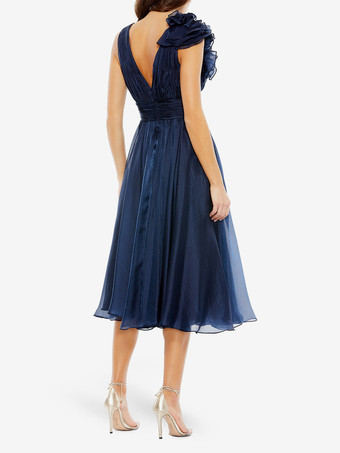 ブライダルマザードレス Vネック ノースリーブ Aライン プリーツ 膝丈 ゲストドレス 結婚式用