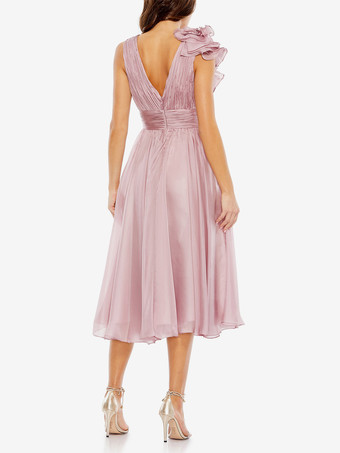 ブライダルマザードレス Vネック ノースリーブ Aライン プリーツ 膝丈 ゲストドレス 結婚式用