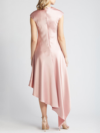 マザードレス ハイカラー ノースリーブ Aライン プリーツ 膝丈 ゲストドレス 結婚式用