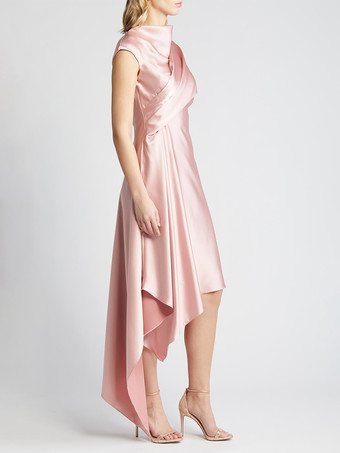 マザードレス ハイカラー ノースリーブ Aライン プリーツ 膝丈 ゲストドレス 結婚式用