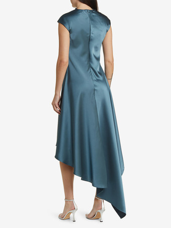 マザードレス ハイカラー ノースリーブ Aライン プリーツ 膝丈 ゲストドレス 結婚式用