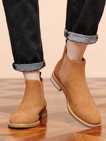 メンズブーツ チェルシーブーツ コーヒーブラウン PUレザー ラウンドトゥ