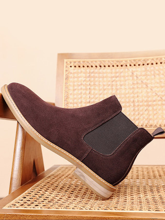 タンカラーメンズブーツ チェルシーブーツ コーヒーブラウン PUレザー ラウンドトゥ