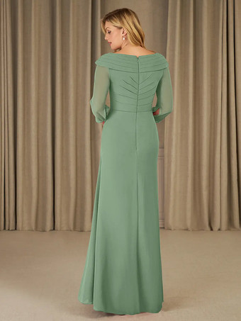 花嫁の母親のためのパーティードレス Vネック 7分袖 Aライン アップリケ フロアレングス ゲストドレス 結婚式用