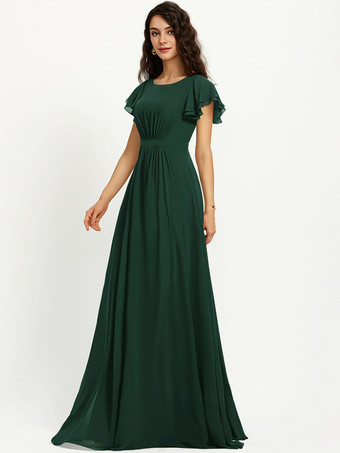 ブライズメイドドレス Aライン フロアレングス ジッパー シフォン ウェディング パーティードレス