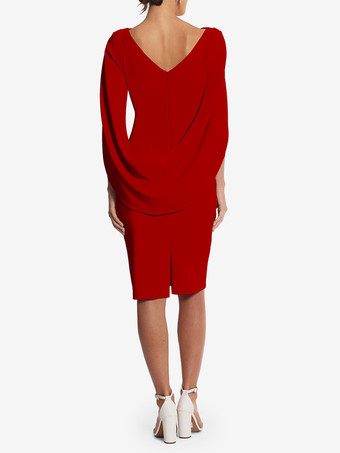 花嫁の母親のためのパーティードレス Vネック ノースリーブ Aライン プリーツ 膝丈 ウェディングゲストドレス