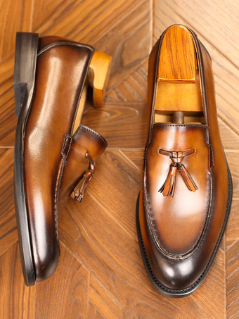 メンズ ローファー シューズ PUレザー タッセル プロム ホームカミング ウェディング シューズ