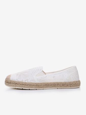 ホワイト レディース レース エスパドリーユ ホワイト ラウンドトゥ スリップオン ローファー