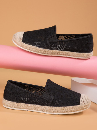 レディース レース エスパドリーユ ホワイト ラウンドトゥ スリップオン ローファー