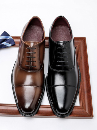 ブラウン メンズドレスシューズ ラウンドトゥ PUレザー オックスフォード プロム パーティー ウェディングシューズ