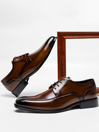 DunkelbraunHerrenschuhe runde Zehenpartie PU-Leder Derby-Schuhe für Abschlussbälle Partys Hochzeiten