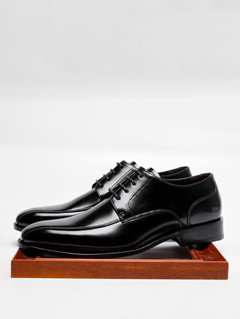 SchwarzHerrenschuhe runde Zehenpartie PU-Leder Derby-Schuhe für Abschlussbälle Partys Hochzeiten