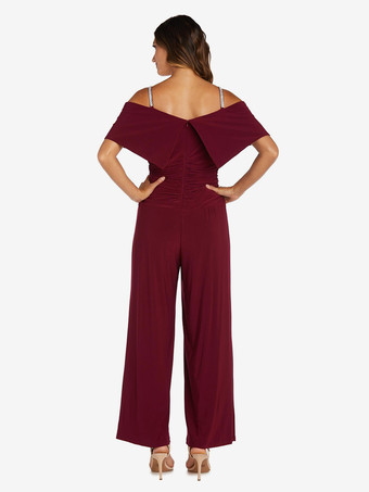 花嫁の母親のためのパーティードレス オフショルダー ノースリーブ ジャンプスーツ プリーツ ゲストドレス 結婚式用