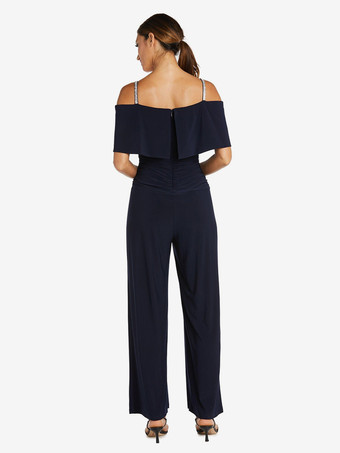 花嫁の母親のためのパーティードレス オフショルダー ノースリーブ ジャンプスーツ プリーツ ゲストドレス 結婚式用