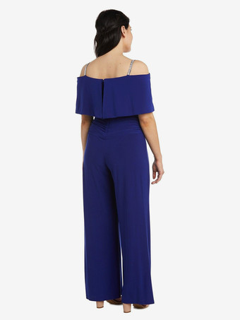 花嫁の母親のためのパーティードレス オフショルダー ノースリーブ ジャンプスーツ プリーツ ゲストドレス 結婚式用