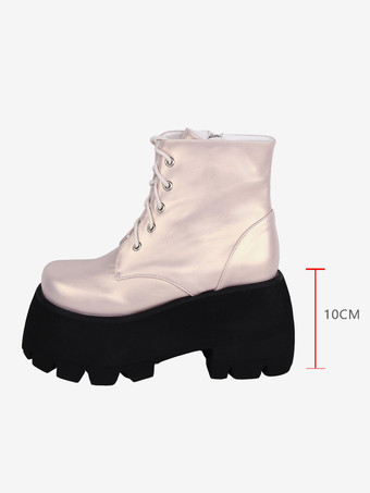 ゴシックロリータブーツカーキラウンドトゥPUレザーロリータフットウェア