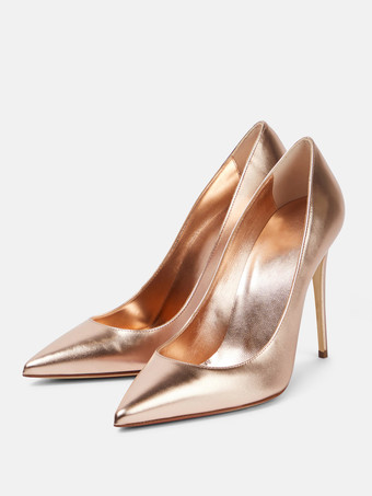 レディース ハイヒール メタリック ポインテッドトゥ スティレットヒール ドレスシューズ