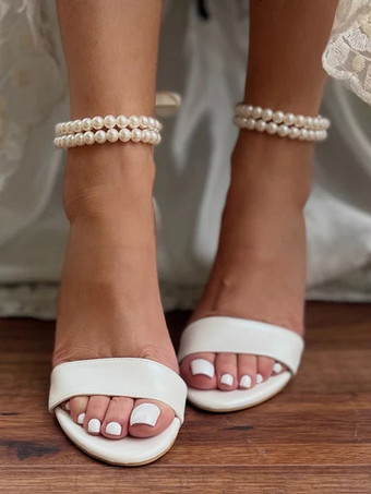 ウェディングシューズ PUレザー アイボリーパール オープントゥ ウェディングサンダル