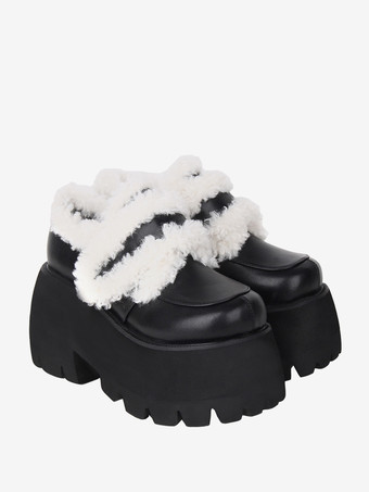 ゴシックロリータフットウェアブラックPUレザーウェッジヒールロリータシューズ