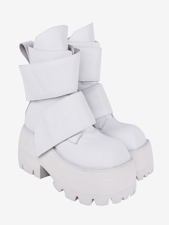 ゴシック ロリータ ブーツ PU レザー ティアード スクエアトゥ ブラック ロリータ フットウェア