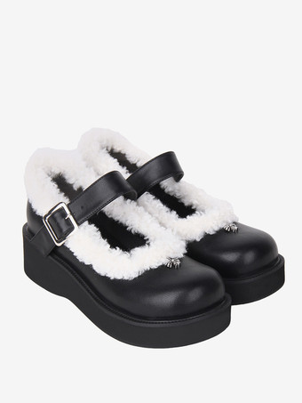 スイートロリータフットウェア ブラック ラウンドトゥ PUレザー ロリータパンプス