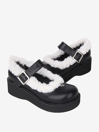 スイートロリータフットウェア ブラック ラウンドトゥ PUレザー ロリータパンプス