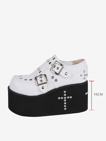 スイートロリータサンダル グロメット ラウンドトゥ メタリック PU レザー ホワイト ロリータ サマーシューズ