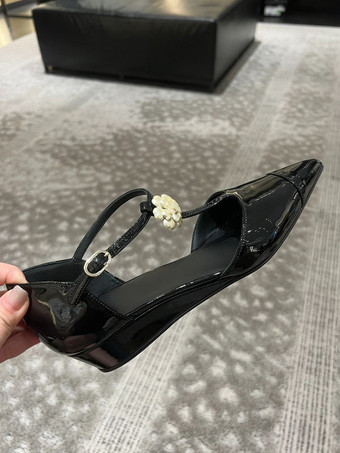 レディース メタリック ウェッジ ポインテッドトゥ パッチワーク Tストラップ パンプス