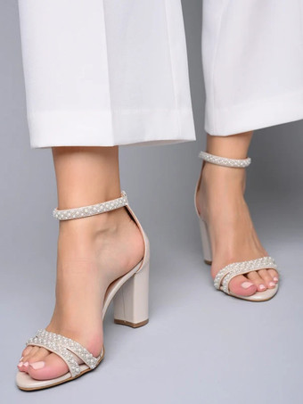 Damen-Sandalen mit Absatz offene Zehenpartie klobiger Absatz Sandalen mit Knöchelriemen