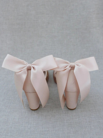 レディース ドレスパンプス グリッター リボン チャンキーヒールパンプス