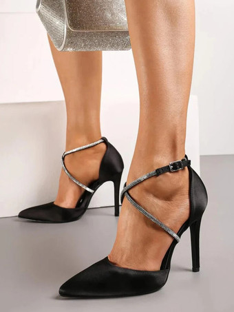 ブラック 女性用ウェディングシューズ ポインテッドトゥ スティレットヒール ブライダルシューズ