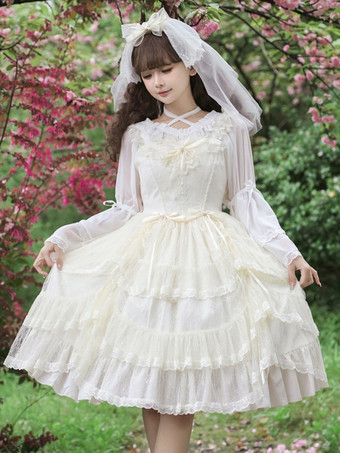 アプリコットスイートロリータドレス ポリエステル ノースリーブ スイートジャンパー ロリータドレス